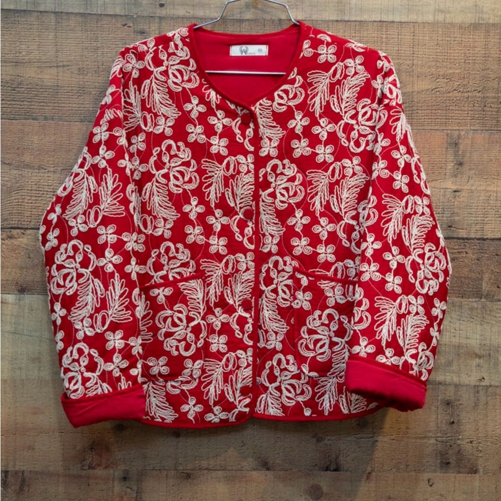 Red Floral Embroidered Jacket size M/L
